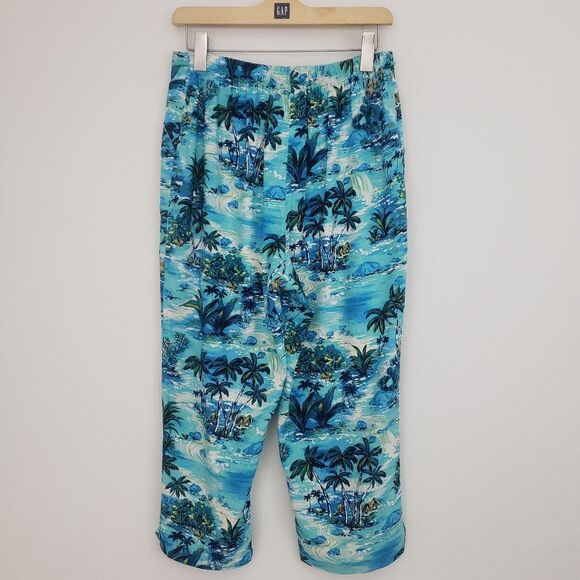 Vintage ELCC Women's Silk Tropical Pants Blue Medium Cropped Leg Beachy - Picture 8 of 9